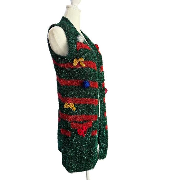 NWT Jollidays Women's Christmas Sweater Cardigan Long Red Green Size XS - Picture 5 of 11